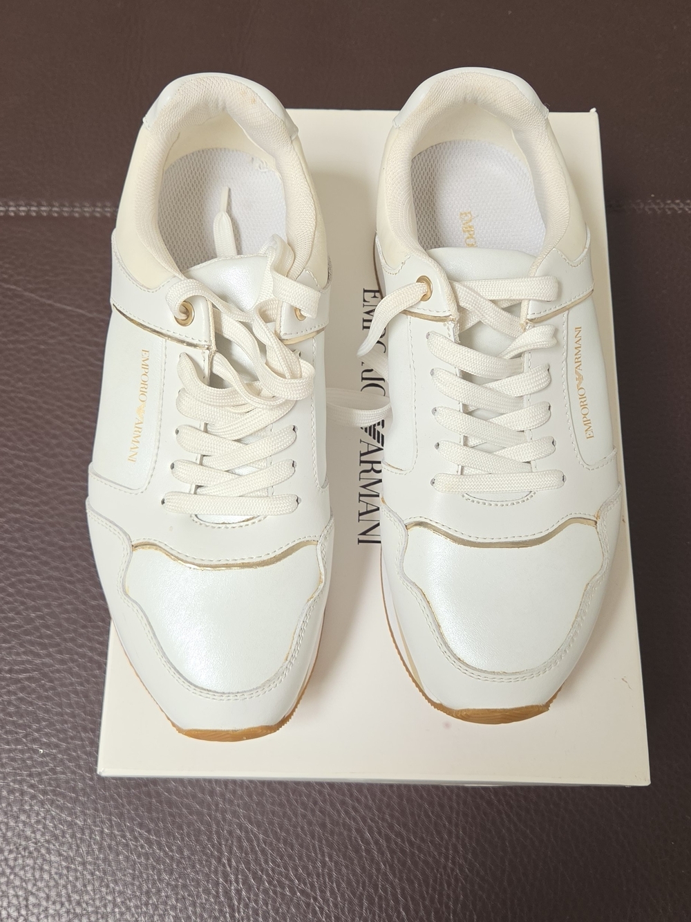 Emporio Armani Women’s Cream Leather Sneaker